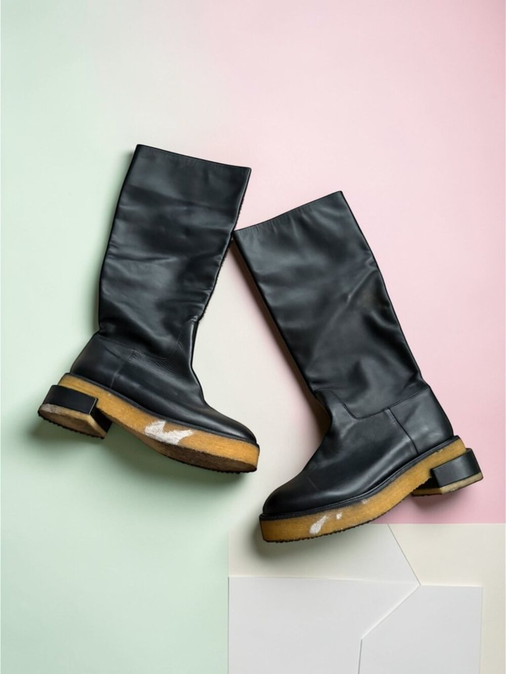 FRAME Black Leather Flat Boots Size 40 / US 10